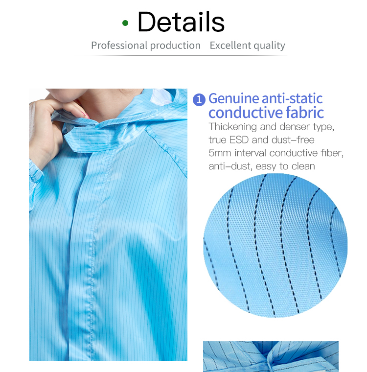 98% Conductive PE SMS Dust Free ESD Cleanroom Coverall