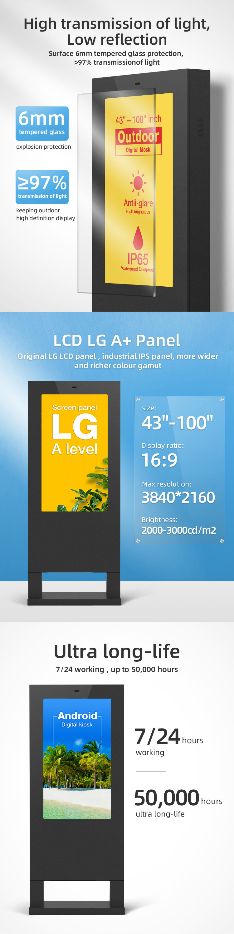 4K HD floor standing lcd digital signage billboard outdoor advertising screen