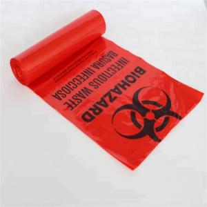 China 24 X 31in Plastic Red Biohazard Trash Bag Roll Nursing Home Use on sale