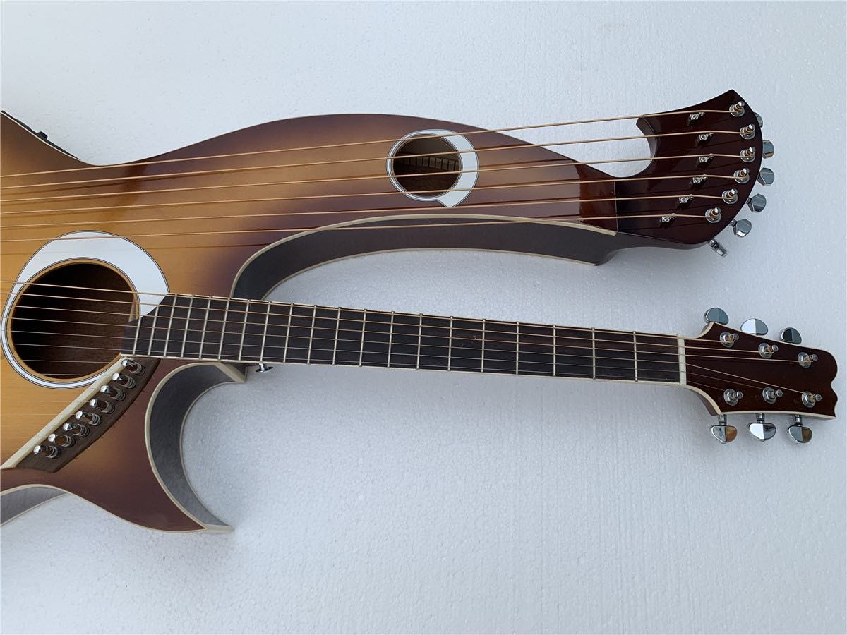 Custom 6/6/8 Strings Double Neck Harp Electric Acoustic Guitar