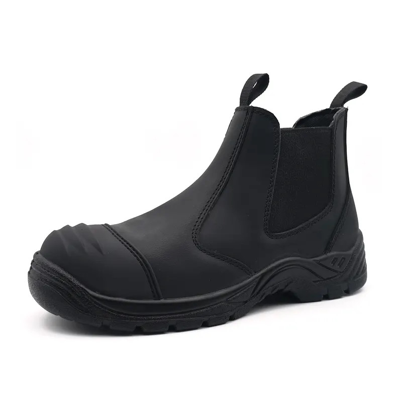Black Chelsea Work Boot Mens Steel Toe Engineer Boots Crazy Horse Leather