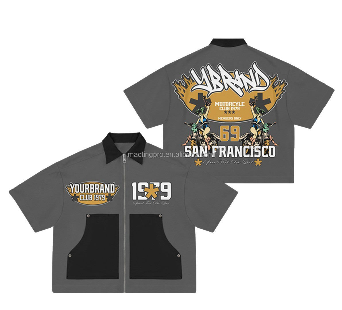 Custom Logo Screen Print Zip Up Cropped Boxy T Shirt in 100% Cotton Fabric for Streetwear