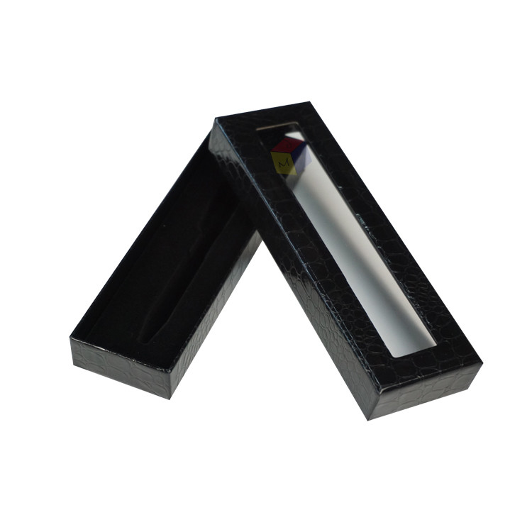 Luxury Custom Black Rigid Cardboard Paper Gift Pens Box Packaging With Flock Blister Tray