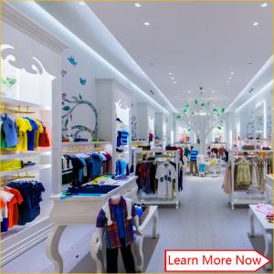 China Customized nice design fashion white wooden kids clothing store interior design,kids baby shop design decoration wholesale