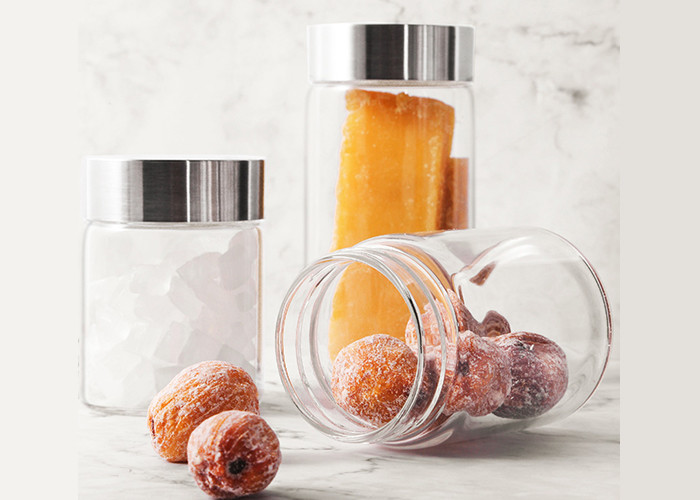 Portable Small Sealable Glass Jars With Lids 180ml 330ml 500ml Cylindrical Shape
