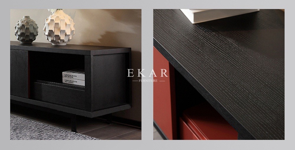 Foshan Metal Legs Simple Design Wooden Red Tv Stand