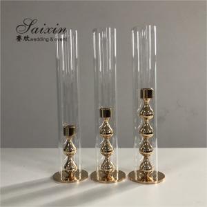 China Gold Candlestick Holders Wedding Deco Centerpiece Metal Gourd 25CM 20CM on sale