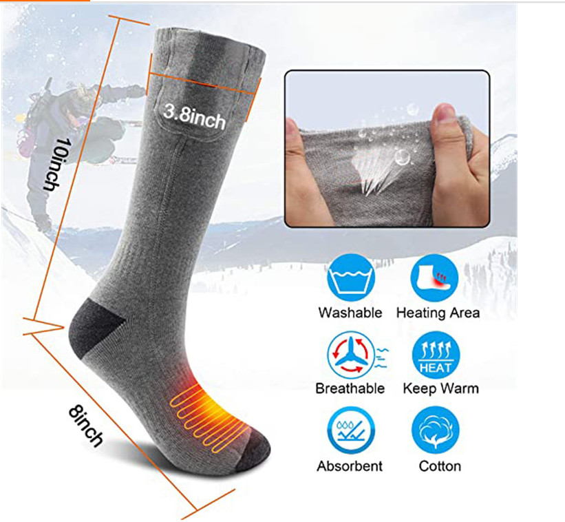 4000mah battery Rechargeable Electric Heated Socks 8×10×3.8inch size