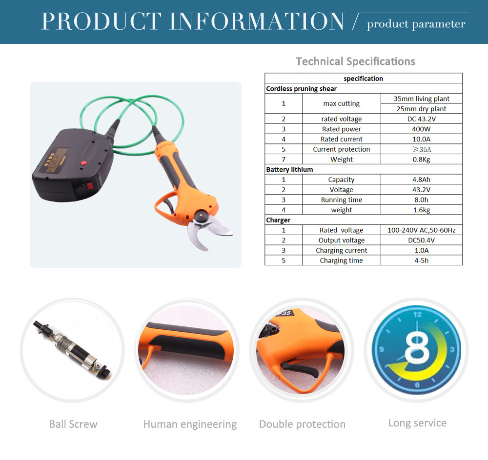 Swansoft 800g 3.5CM Electric Pruning Shears Garden Scissors Secateurs with 43.2V 4.8Ah Battery