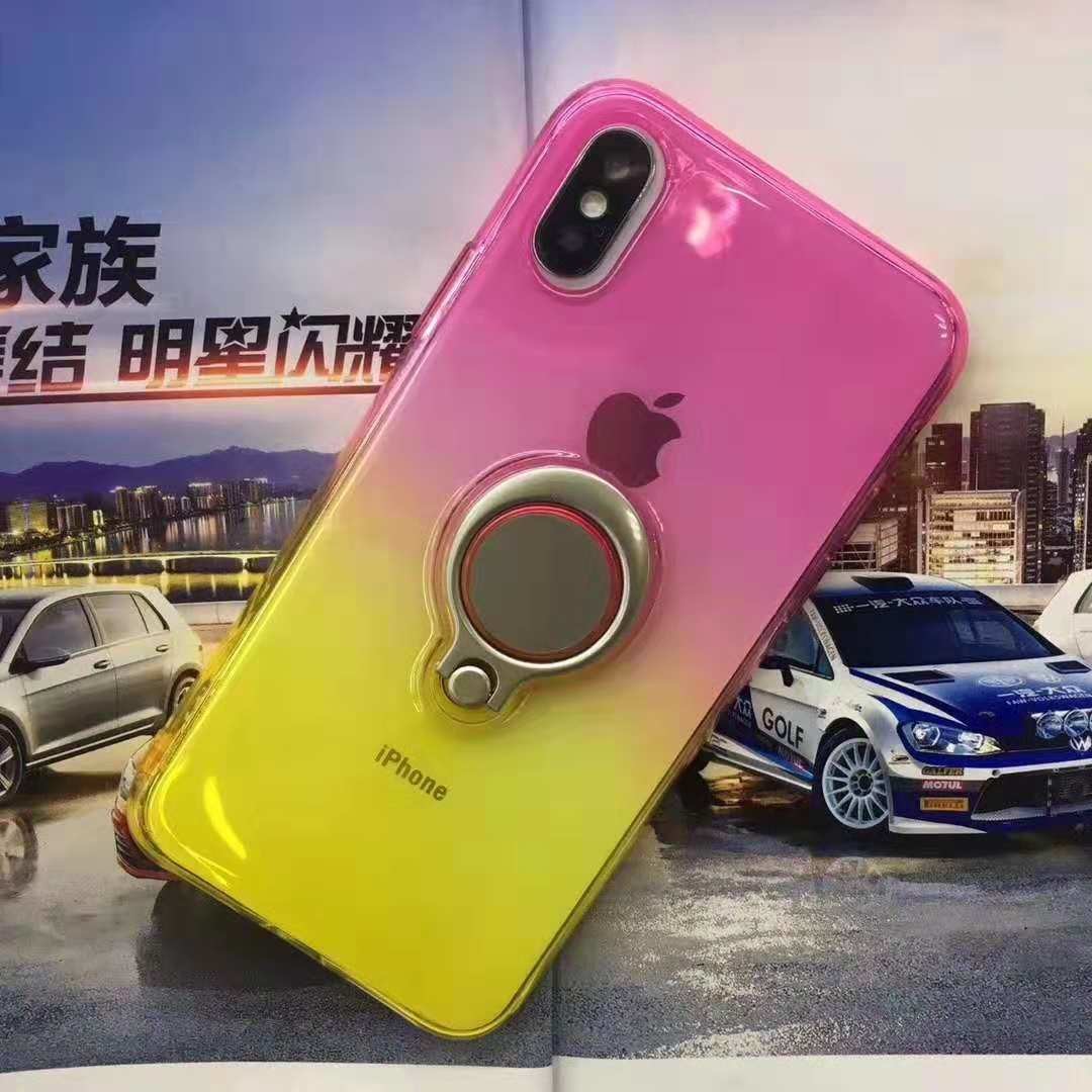 Double Color Gradient Ring Magnetic Car Mount Holder Soft TPU Case Back Cover For Oppo F5/A73/A79 R11S plus A5/A3S FINDX