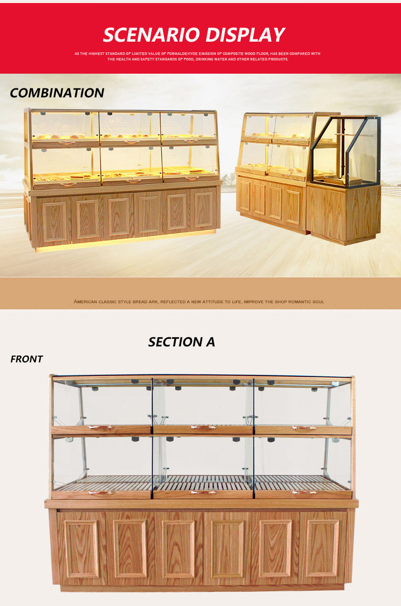 Bread Cake Shop Display Showcase Wood / Glass Material With Energy Saving LED Light