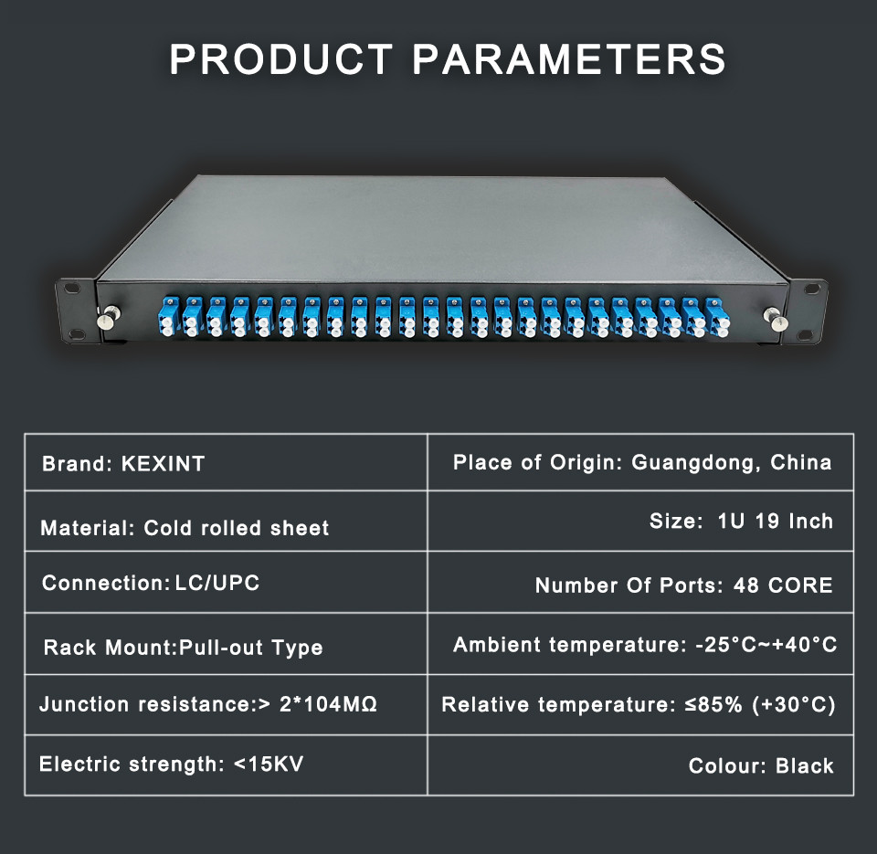 1U 19" LC UPC 48 Cores ODF Rack Fiber Patch Panel Frame Drawer Type
