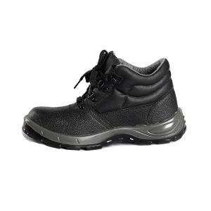 China Black High Top Work Shoes Durable Leather Labor Footwear Standard Steel Toe Steel Plate Anti-Puncture Safety Shoes wholesale