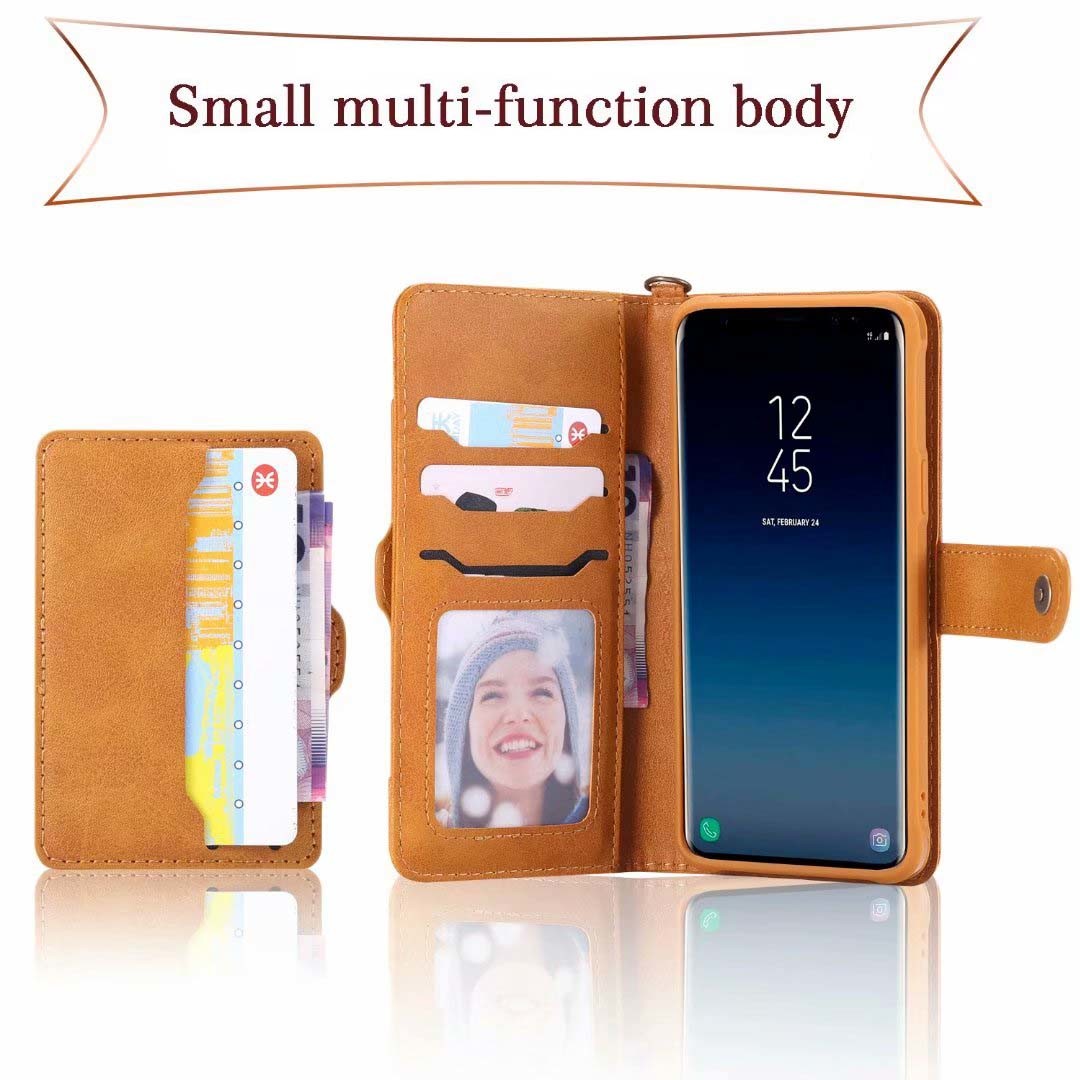 Samsung Galaxy S9 Multifunction Removable Leather Wallet Case with Card Slot and Wristlet Strap
