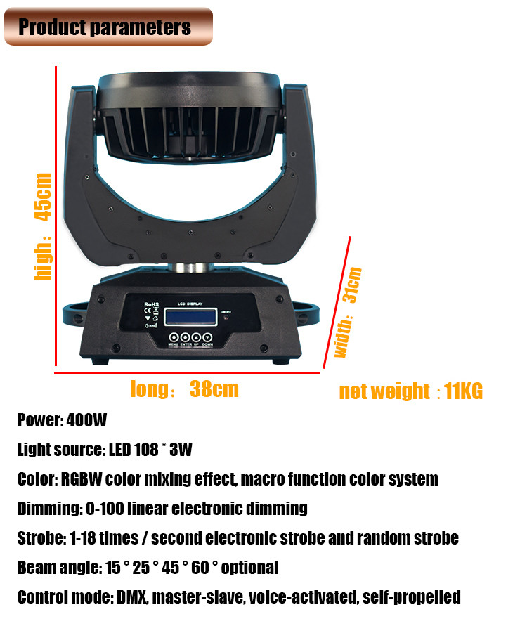 350W 12CH Channels Led Moving Head Wash Light 108x3W For Dj Club Decoration