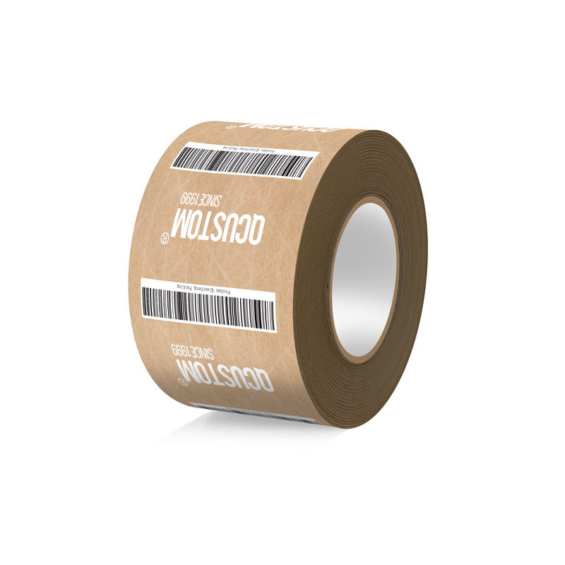 QR Code Self Adhesive Brown Paper Tape Roll Kraft Sealing Tape Custom Printed