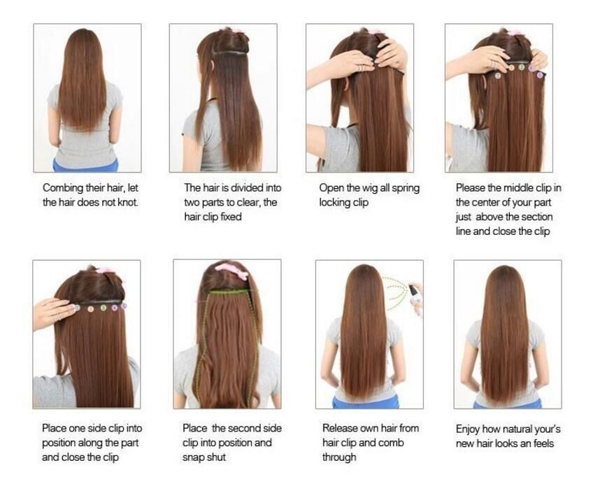 Silky Straight Long Synthetic Hair Extensions For Black Women With Clip