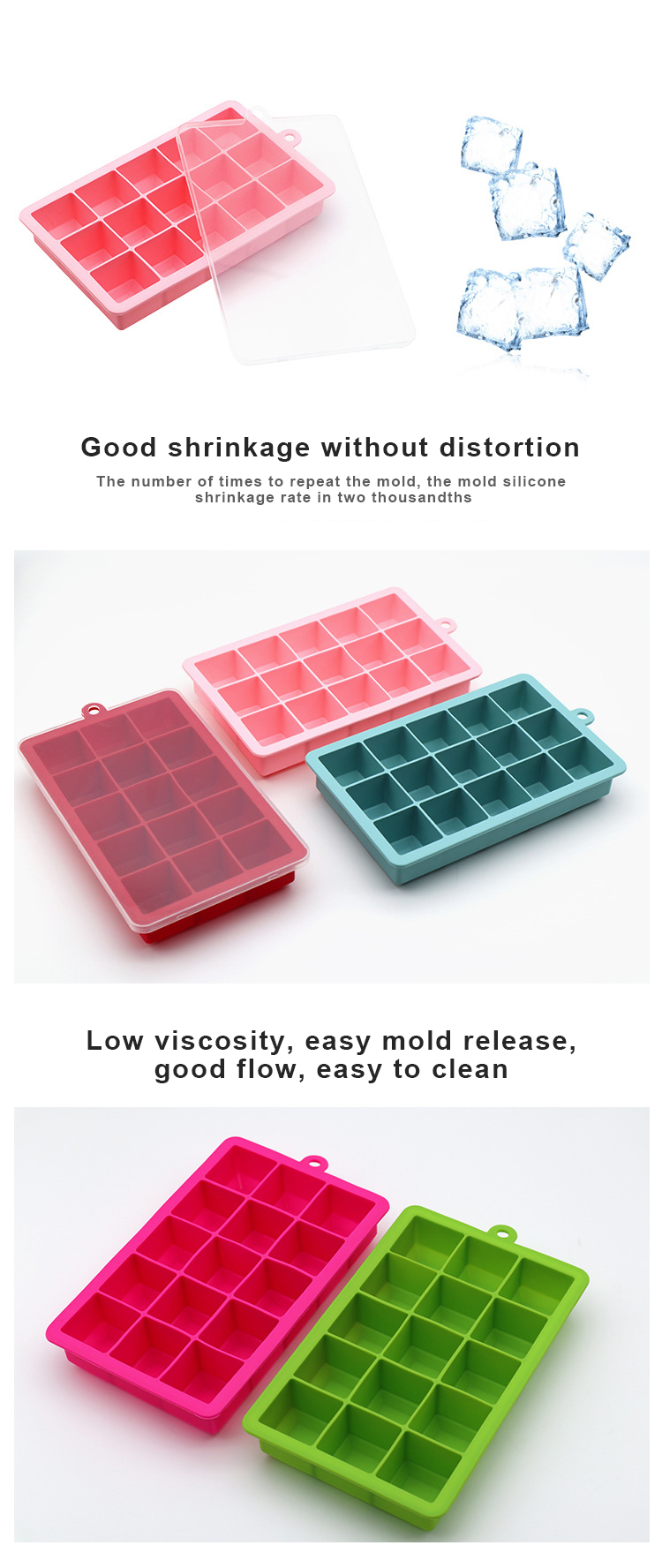 Easy Release 15 Cavity Non Stick Silicone Ice Cube Tray