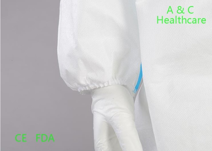 Non Woven Disposable Protective Gowns With Knitted Cuff Medical Blue