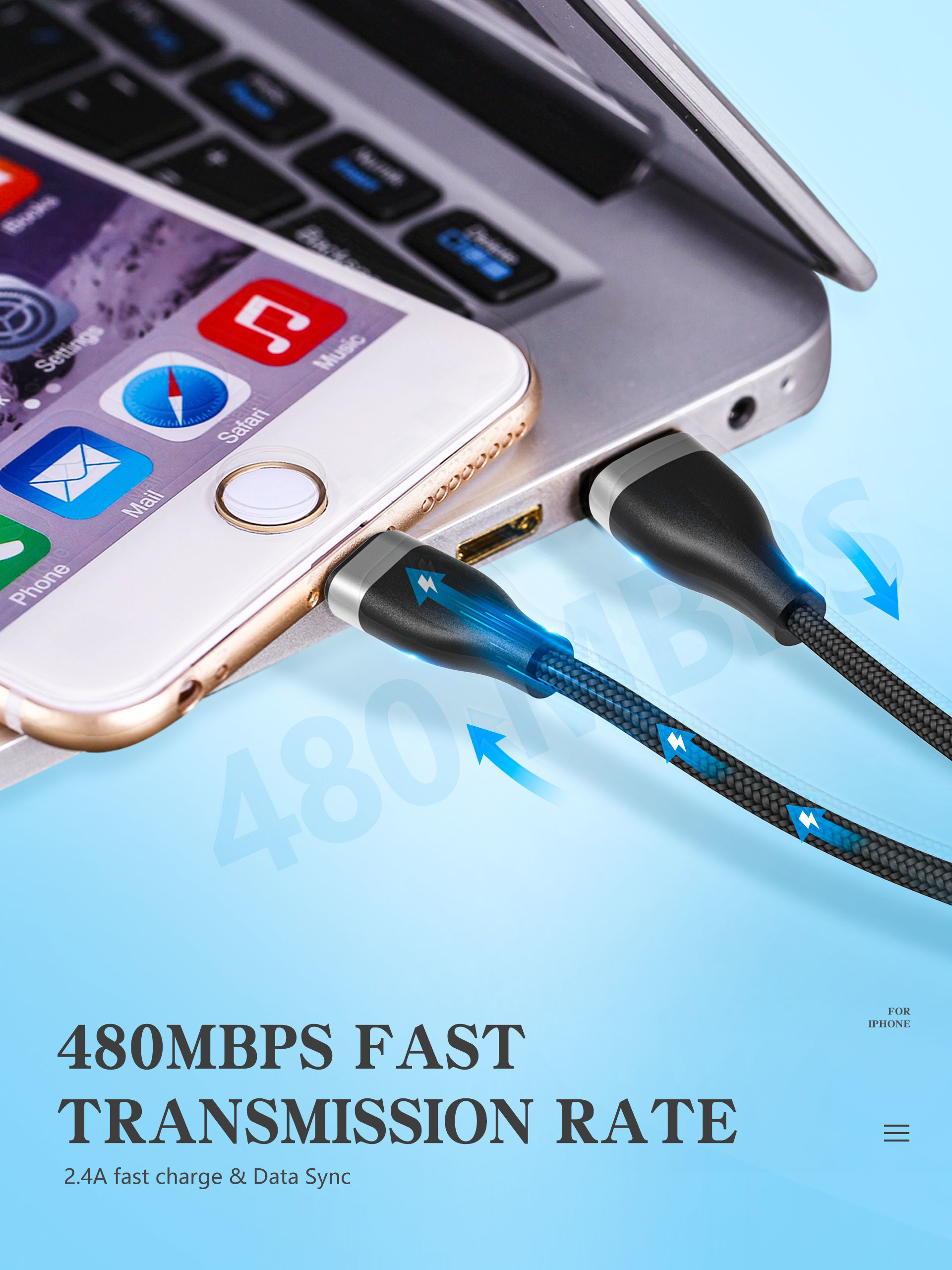 BSCI Apple Iphone Charger Cord , OCC 3FT Lightning To Usb Cable