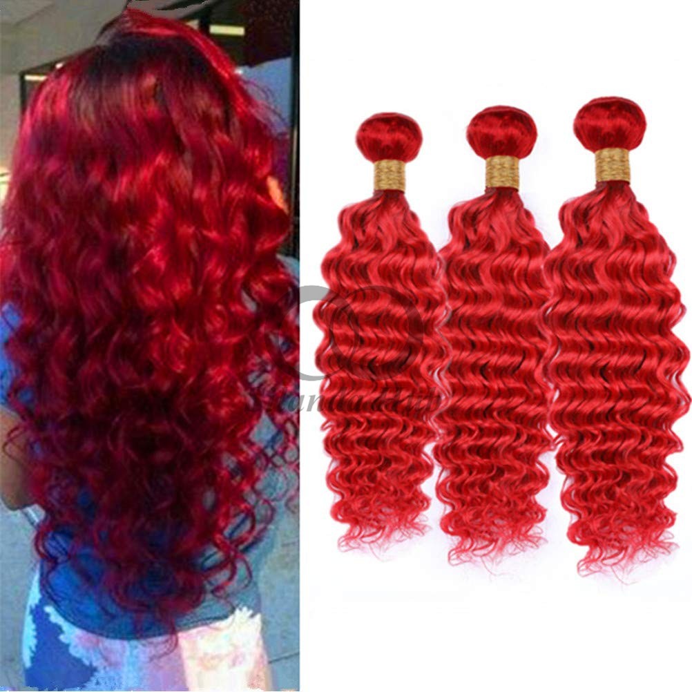Red Deep Wave Remy Human Hair Bundles Sew In Weave Bundles Brazilian Bundle Deals