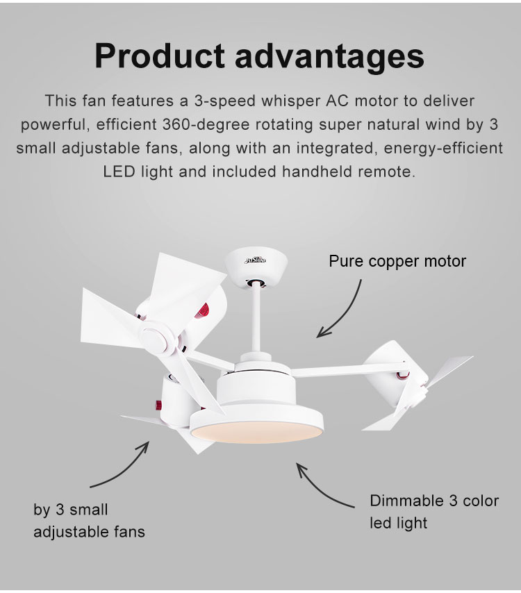 Modern Bedroom Decorative 44-inch LED Ceiling Fan with Remote Control and AC Motor