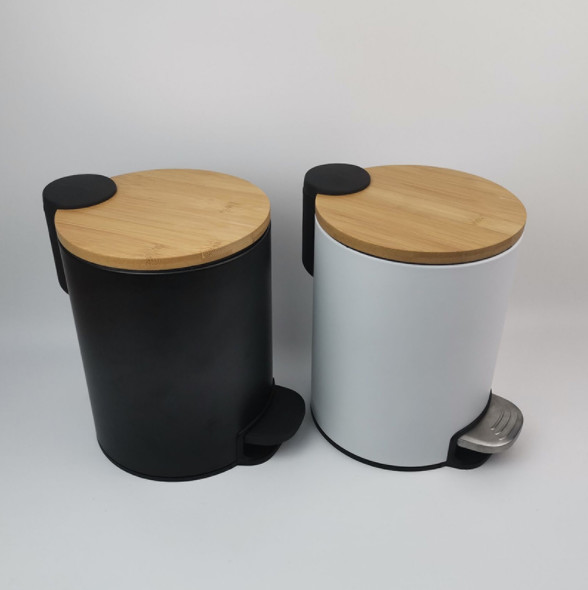 Commercial Foot Operated Waste Bins Stainless Teel Bamboo Lid Trash Garbage Can
