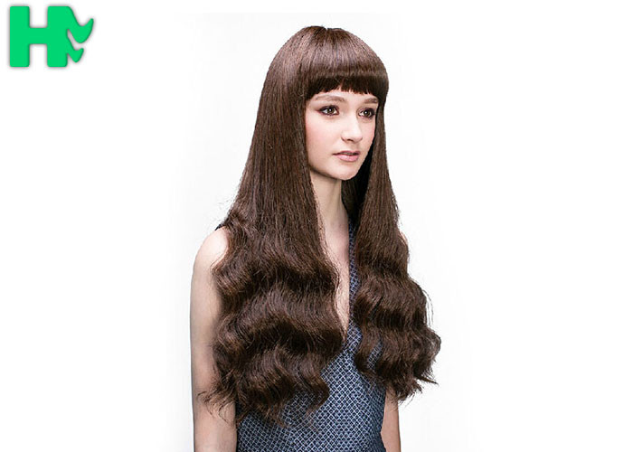 Natural Looking Young Girl Wave Brown Wig With Bangs 26 Inch Length