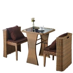 China Outdoor Rattan Furniture for Coffee Shop Tempered Glass Top Table and Chair Set wholesale