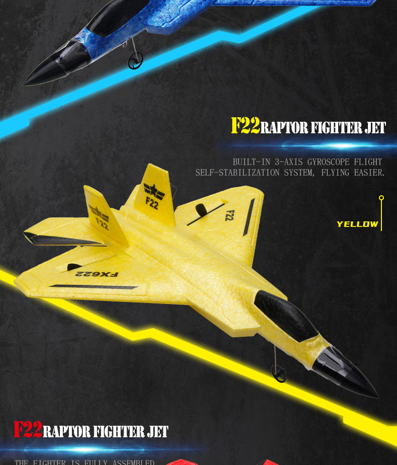 FX622 RC Plane Remote Control Aircraft F22 Model Toy Small Foam Glider With Lights Fighter for Upgrade 2.4GHz Frequency
