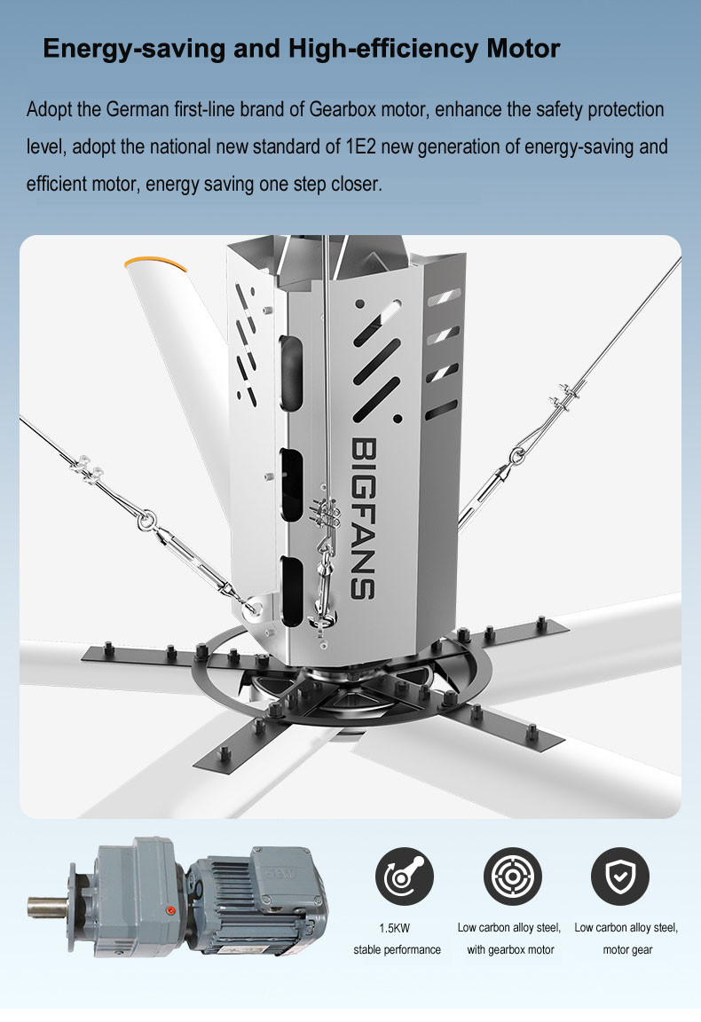 Anti Fall Device 6m 20 Ft High Volume Industrial Ceiling Fans Energy Saving