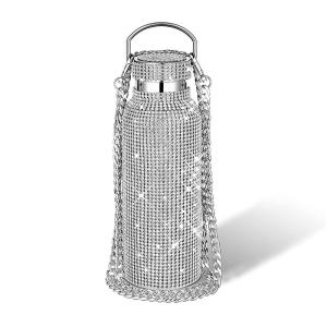 China Diamond Bling Rhinestone Stainless Steel Thermal Bottle Refillable With Chain wholesale
