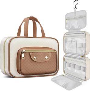 China Water-resistant Creamy White Toiletry Hanging Makeup Cosmetic Organizer Travel Bag for Full Sized Toiletries Accessorie wholesale