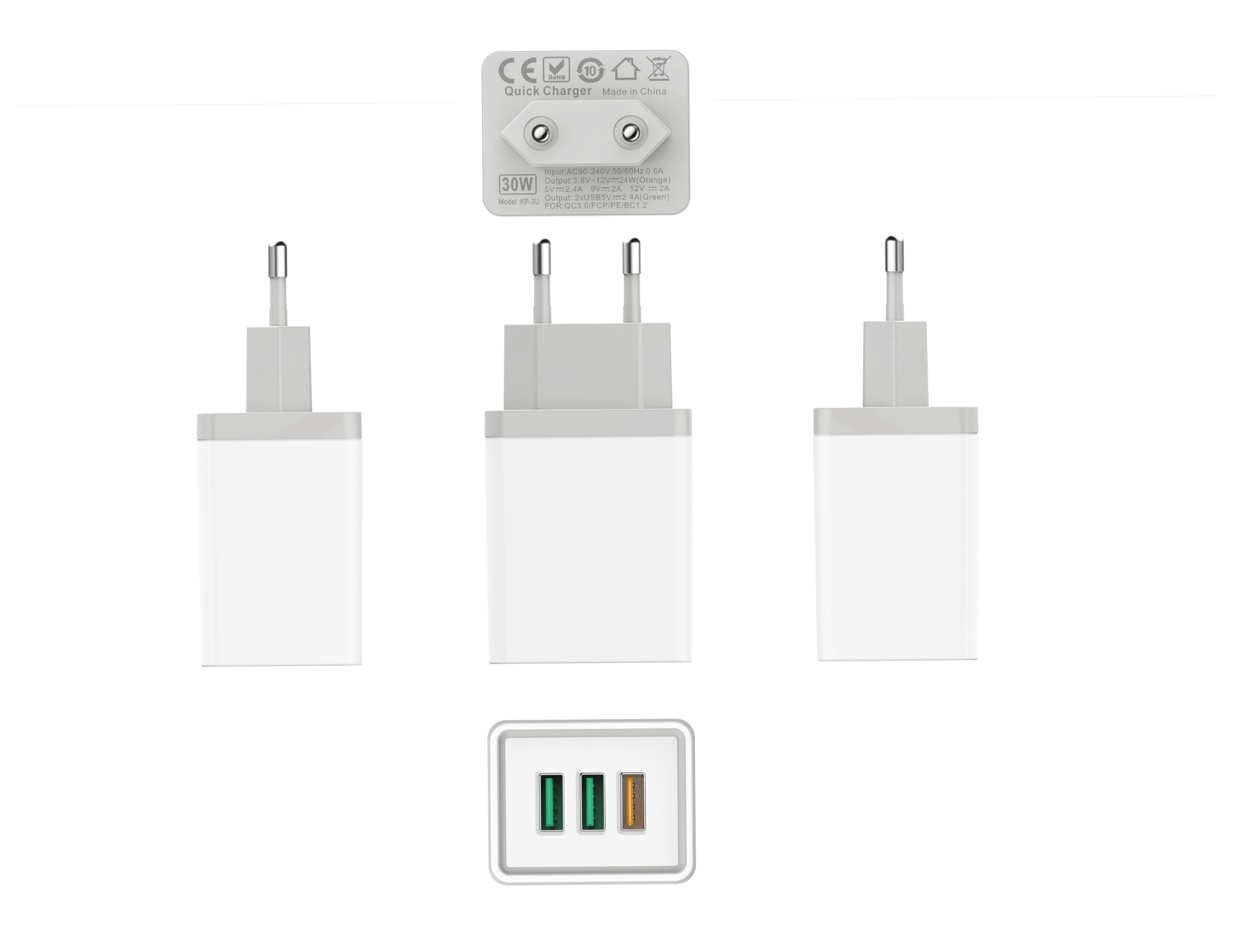 USB 3 Ports QC3.0 Universal 30w Wall Charger Adapter