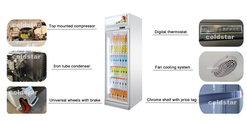 Supermarket Upright Commercial Chiller Cold Drink Display Refrigerator