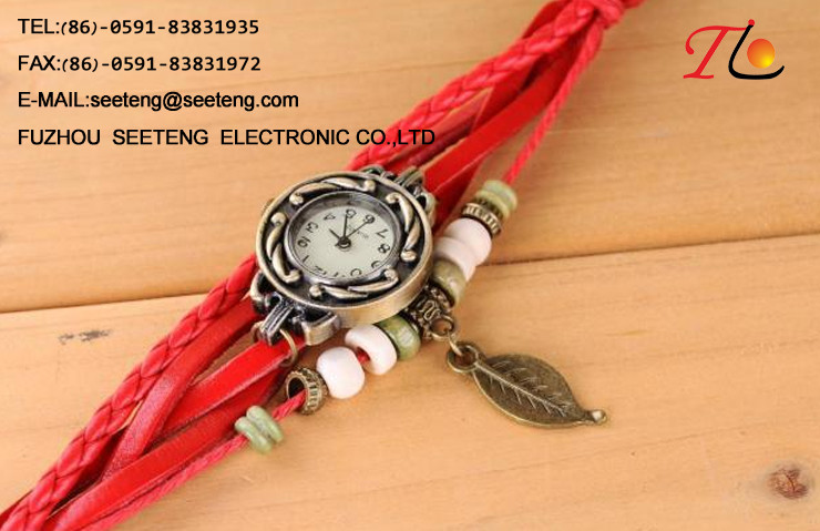 Fashion design wrist watch with colorful pu leather strap and diamond inset dial for ladies