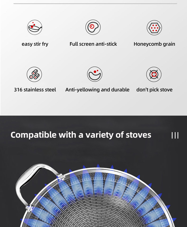 Wholesale Honeycomb Non Stick Fry Pan Cooking Pot 18/10 Stainless Steel Wok Pan With Glass Cover