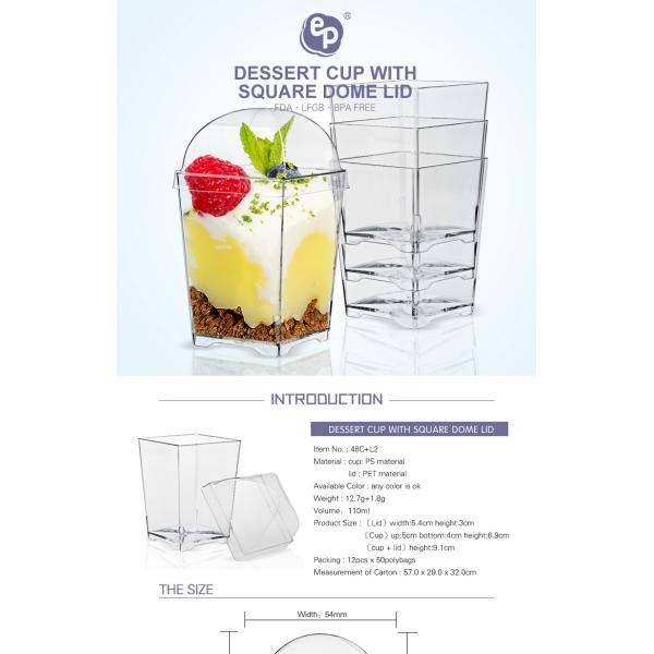 Europe-Pack hot sale food grade square dessert cup with PET lid