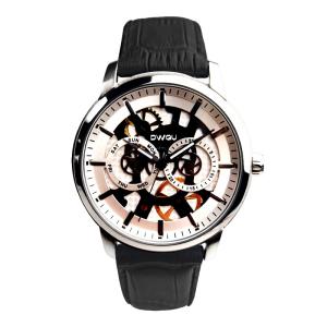 China Classic Mens Genuine Leather Round Watch Waterproof Automatic Watch wholesale
