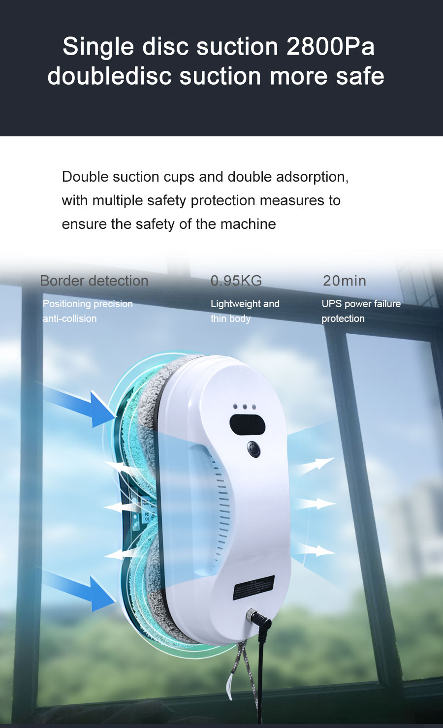 Smooth Cleaning Window Cleaner Robot 80w 65dB Automatic Window Cleaner