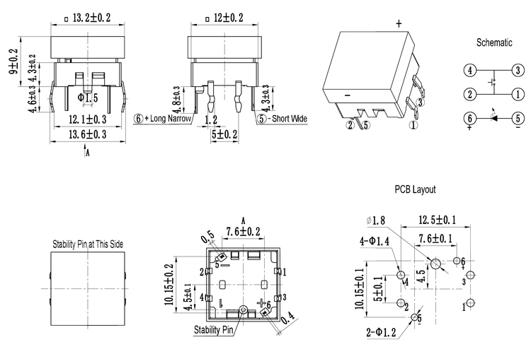 SPST Normally Open 12mm Square Illuminated Tact Switch