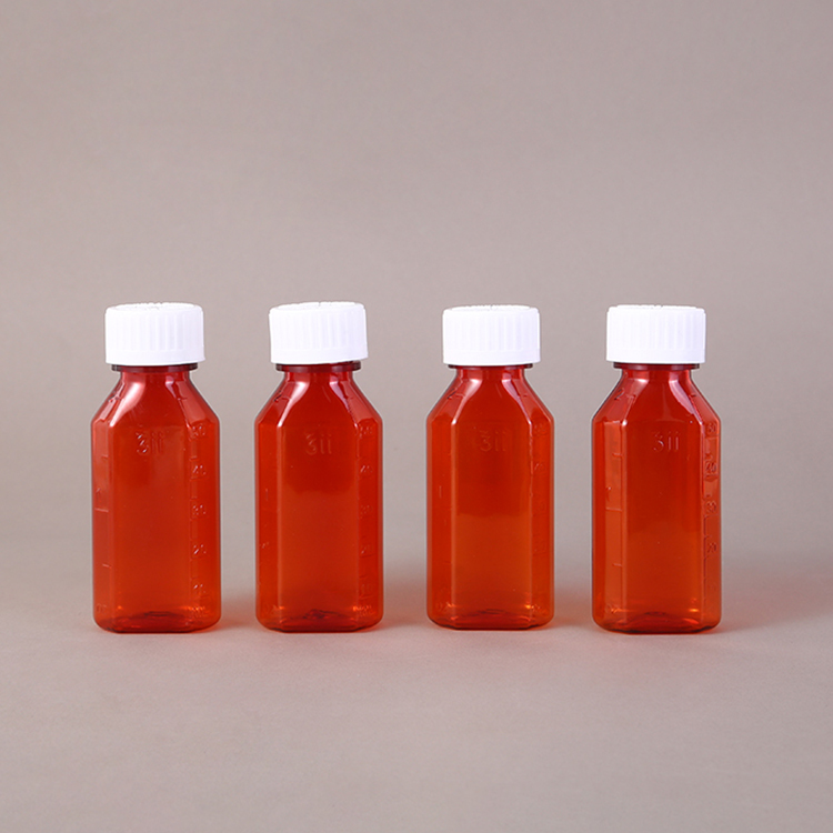 2oz 4oz 8oz 12oz16oz Oval Bottle PET Amber Container Cough Syrup Bottle Medicine Liquid Oral Plastic Bottles with Childproof Cap