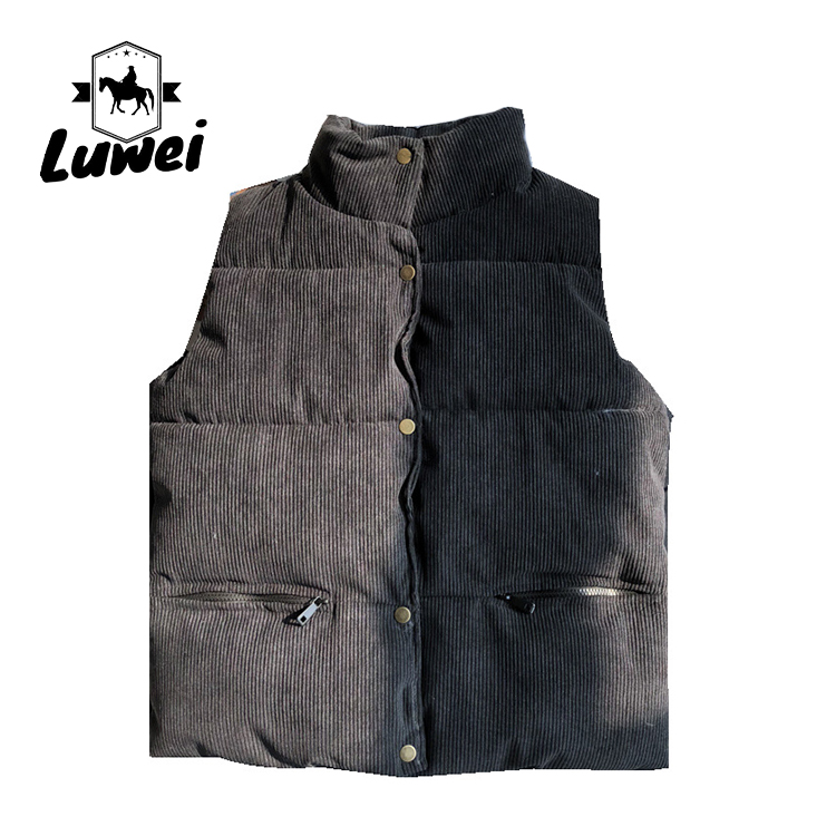Corduroy Zipper Bubble Jacket Vest Utility Sleeveless Black Quilted Puffer Men Vest