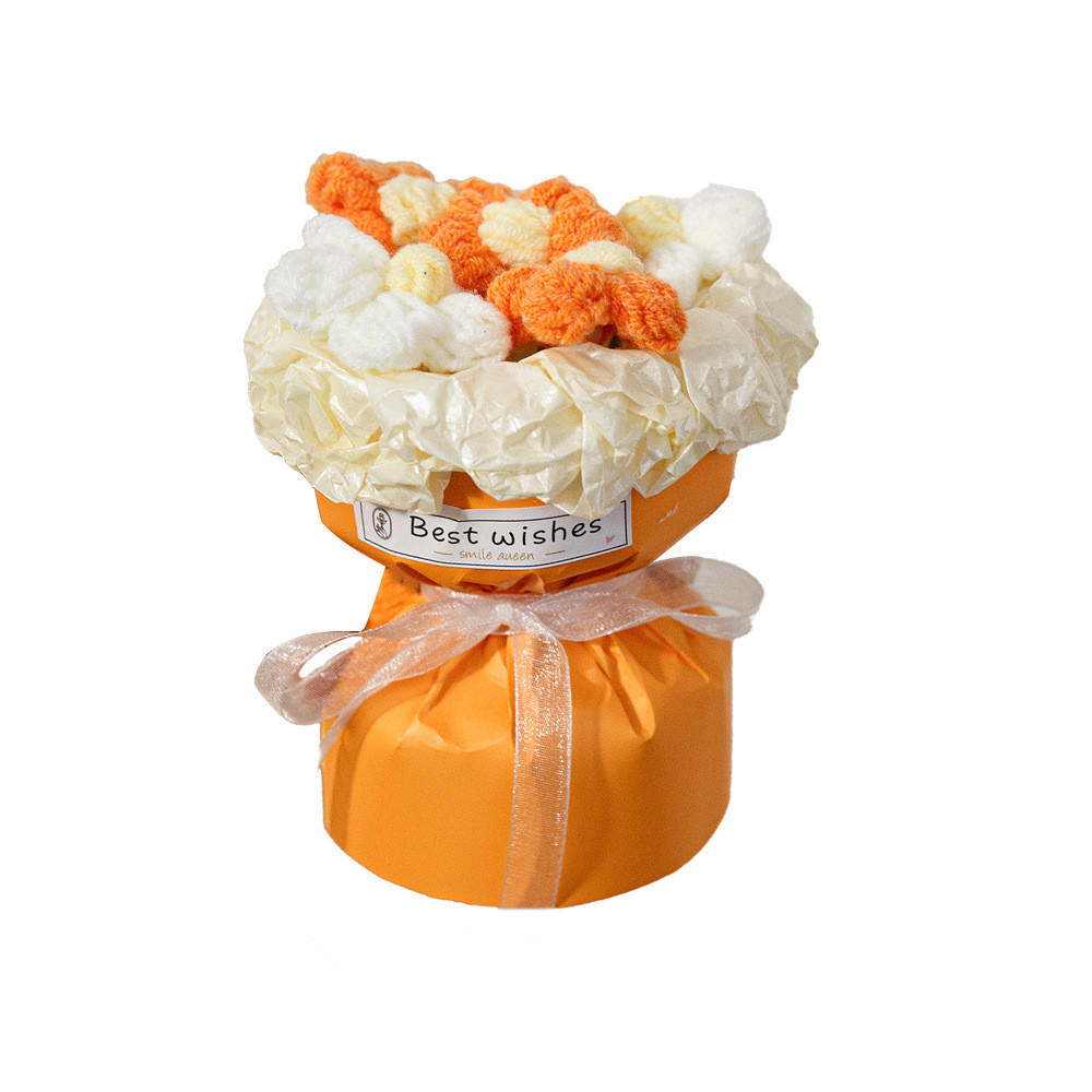 11x13cm Mini Flower Bouquet Knitted Puff Bouquet Finished Product Artificial Flowers in Multiple Color for Mother's Day