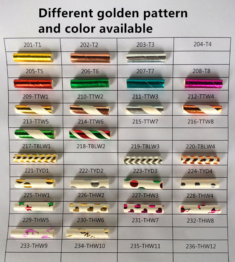 Recyclable Print Paper Drinking Straws In Bulk Gold Foil Pattern Iso9001