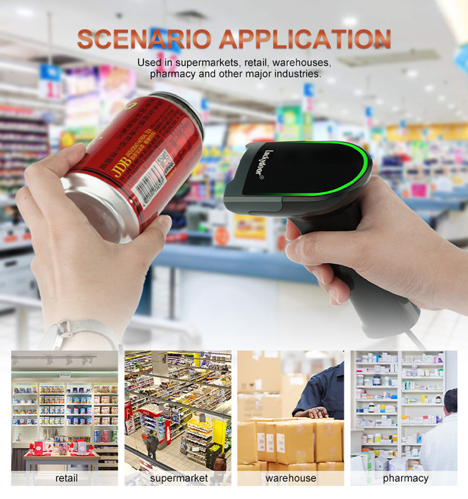 2D QR Code Scanner Handheld Bar Code Reader with USB Cable for Retail Store