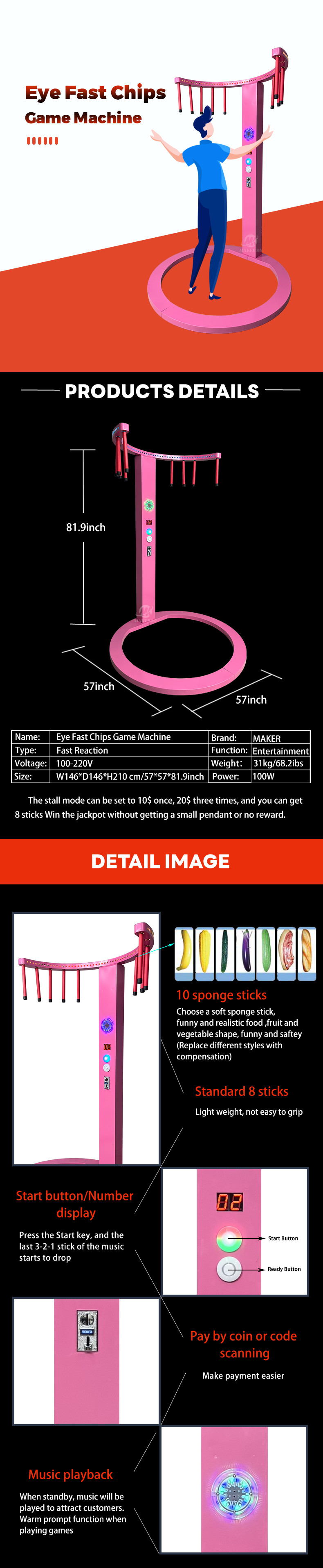 Coin Operated Sports Game Machine Acardes Eye Fast Chips Games Machine Customized Plug Type
