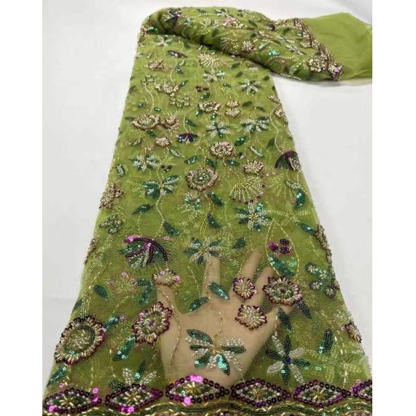 Easily Customizable Luxury Tulle French 3D Beaded Embroidery Mesh Lace Fabric for Women's Clothing Dance Dresses