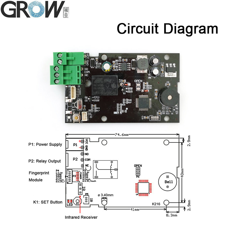 Grow Kl216 Biometric Door System Fingerprint Access Control Board