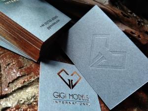 China Rose Gold Foil Edge Business Cards With 550 Gsm Light Grey Paper Type wholesale